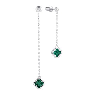 Серьги серебряные с малахитом и фианитами «Lucky Clover» Fresh Jewelry (арт.TC-E02156-X-W-Mal-X-W)