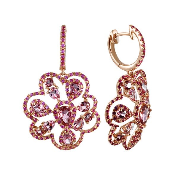 Серьги золотые с розовым сапфиром и турмалином «Цветочный Вальс» MY JEWELS (арт.ER-33539)