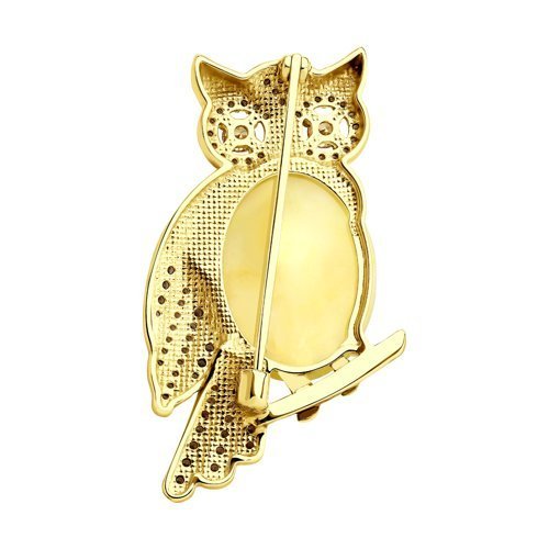 Брошь из золочёного серебра с янтарём и фианитами (Арт.83040022)