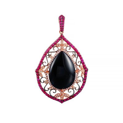 Кулон с ониксом, рубинами и бриллиантами «Королевская Ночь» Gold Union (арт.HF04244P-R-ONR)