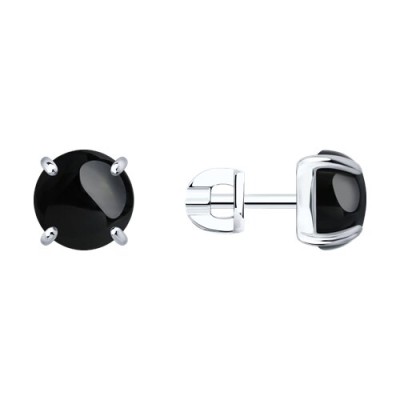 Серьги из серебра с агатом «Черный силуэт» Соколов (арт.94-322-02384-1)