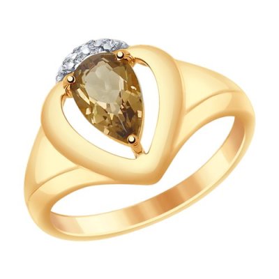 Кольцо из золочёного серебра с раухтопазом и фианитами (Арт.92011473)