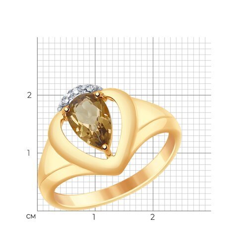 Кольцо из золочёного серебра с раухтопазом и фианитами (Арт.92011473)