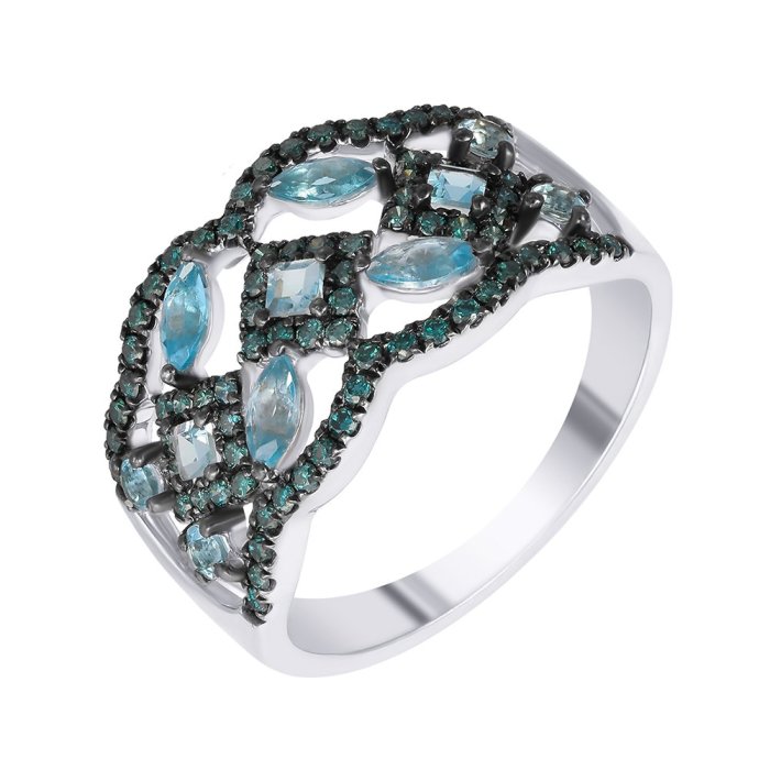 Кольцо из белого золота с бриллиантом и топазом (Арт.mr82190-bl-swbt_ko_dl_bt_wg)