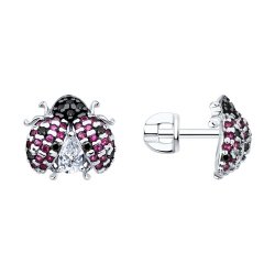 Серьги из серебра с корундами и фианитами (Арт.94026834)