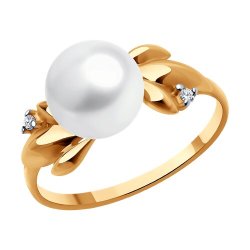 Кольцо из золочёного серебра с жемчугом и фианитами (Арт.93-310-02069-1)