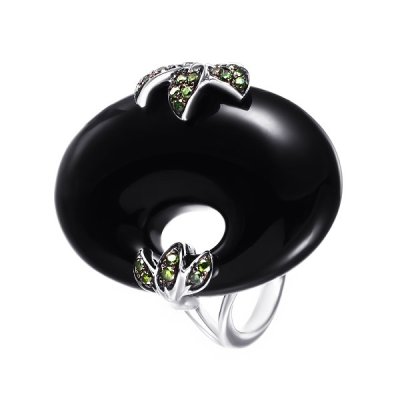 Кольцо из белого золота с бриллиантом и ониксом (Арт.r30703_ko_dg_ox_wg)