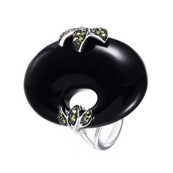 Кольцо из белого золота с бриллиантом и ониксом (Арт.r30703_ko_dg_ox_wg)