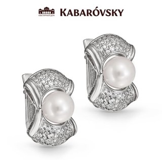 Серьги серебряные с жемчугом «Белый Балет» Kabarovsky (арт.12-098-1500)