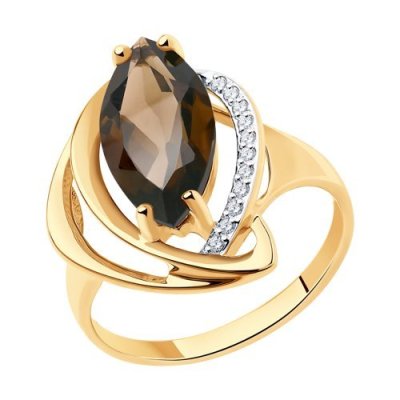 Кольцо золото 585 с раухтопазом и фианитами «Туманное созвездие» Соколов (арт.51-310-00966-1)