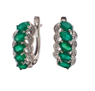 Серьги белое золото с изумрудами и бриллиантами «Северное Сияние» La Nordica (арт.19-12-8000-07492)