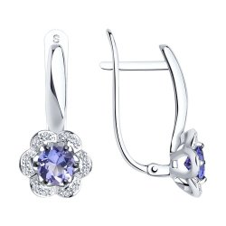 Серьги из белого золота с бриллиантами и танзанитами (Арт.6024085)