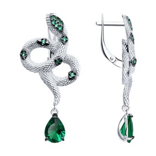 Серьги из серебра с фианитами «Изумрудная Змея» SOKOLOV (арт.94026003)