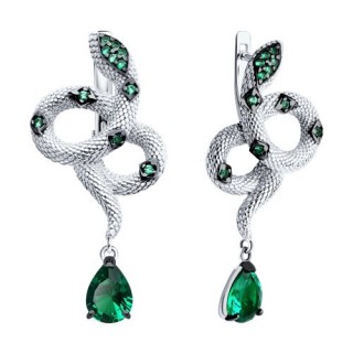Серьги из серебра с фианитами «Изумрудная Змея» SOKOLOV (арт.94026003)
