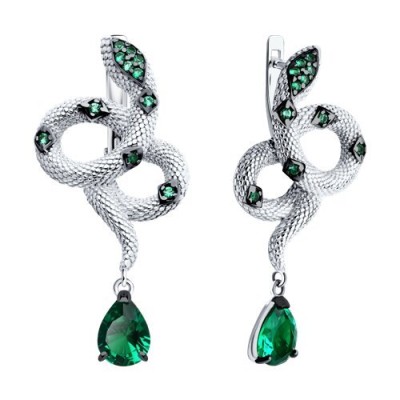 Серьги из серебра с фианитами «Изумрудная Змея» SOKOLOV (арт.94026003)