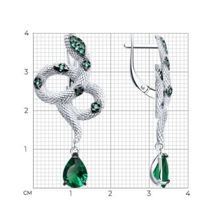 Серьги из серебра с фианитами «Изумрудная Змея» SOKOLOV (арт.94026003)