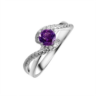 Кольцо серебряное с аметистом и фианитами «Весенний вихрь» Fresh Jewelry (арт.CZ-R00935-X-W-Pur-X-W)