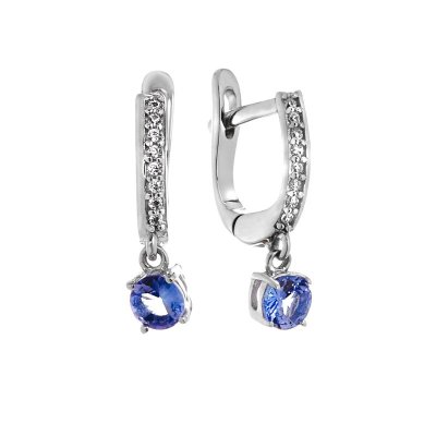 Серьги из серебра с танзанитом и фианитом (Арт.sm-e00571-x-w-tn-x-w)