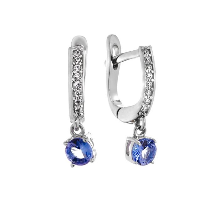 Серьги из серебра с танзанитом и фианитом (Арт.sm-e00571-x-w-tn-x-w)