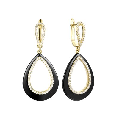 Серьги из серебра с керамикой и фианитом (Арт.tc-e00023-b-l-x-x-w)