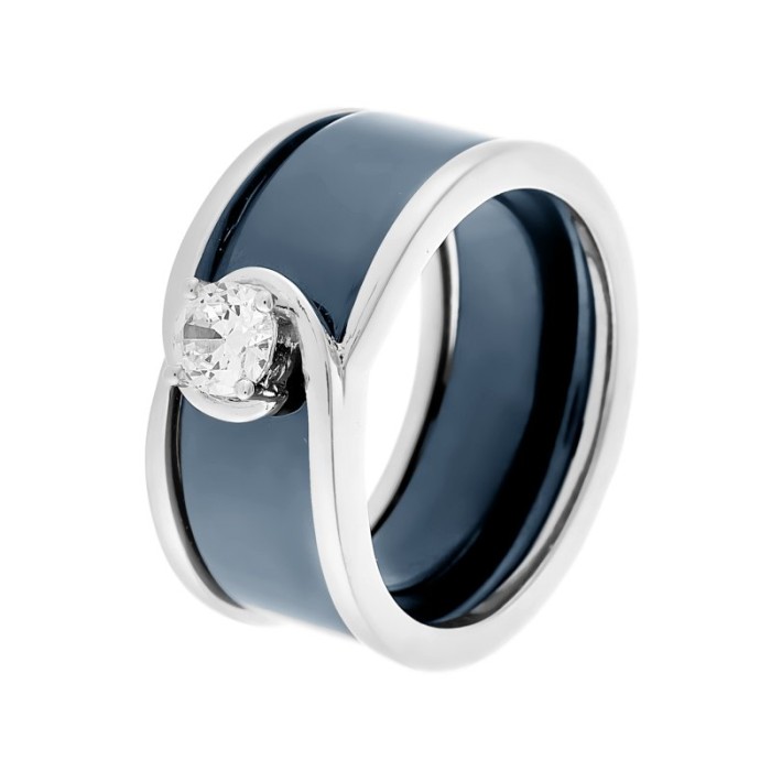 Кольцо из серебра с керамикой и куб. цирконием «Ceramic Wave» Fresh Jewelry (арт.TC-R01164-Вl-W-W-X-X)