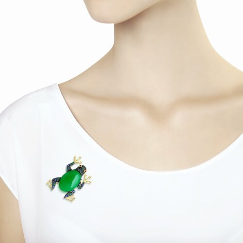 Брошь из золочёного серебра с кварцем и фианитами (Арт.83040023)