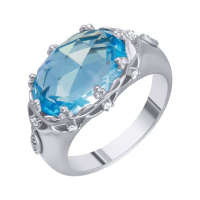 Кольцо из белого золота с бриллиантом и топазом (Арт.gr2153-bkws-w4_bt_wg)