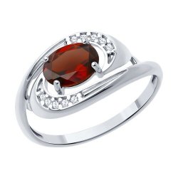 Кольцо из серебра с гранатом и фианитами (Арт.94-310-02685-3)