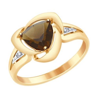 Кольцо из золочёного серебра с раухтопазом и фианитами (Арт.92011481)