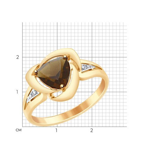 Кольцо из золочёного серебра с раухтопазом и фианитами (Арт.92011481)