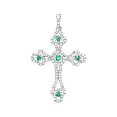 Кулон из белого золота с бриллиантом и изумрудом (Арт.mp52743-wd-em_em_wg)