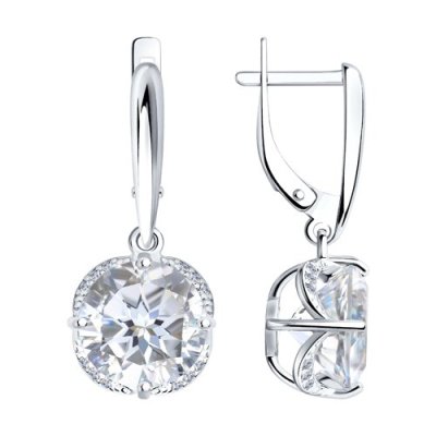 Серьги из серебра с горным хрусталем и фианитами «Лунный кристалл» SOKOLOV (арт.92020368)