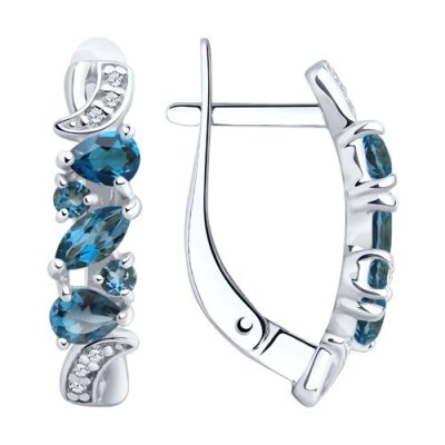 Серьги из серебра с лондон топазами и фианитами (Арт.92021779)