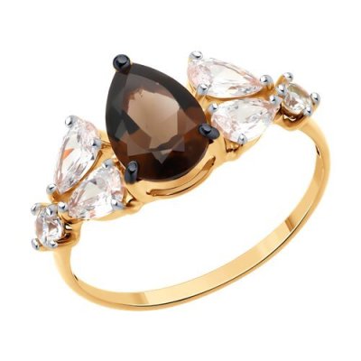 Кольцо из золочёного серебра с раухтопазом и фианитами (Арт.92014452)