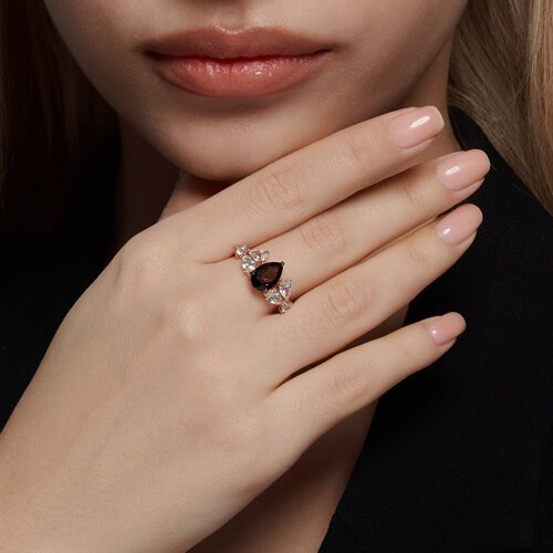 Кольцо из золочёного серебра с раухтопазом и фианитами (Арт.92014452)