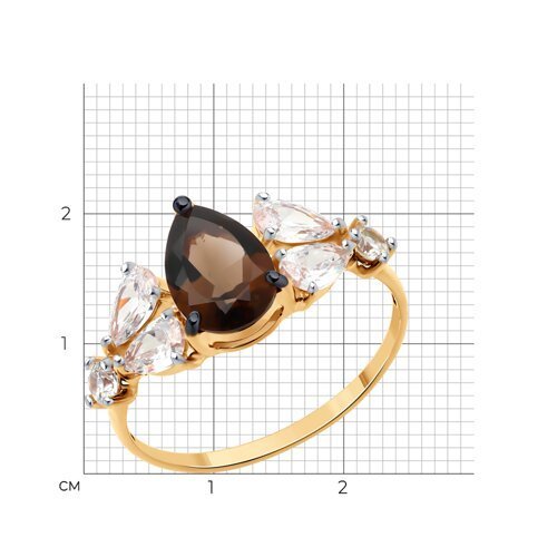 Кольцо из золочёного серебра с раухтопазом и фианитами (Арт.92014452)