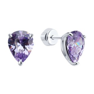 Серьги из серебра с фианитом «Лавандовый лепесток» Соколов (арт.94026835)