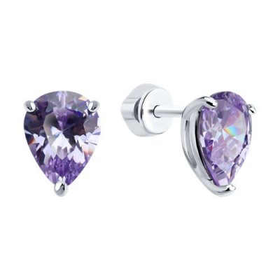Серьги из серебра с фианитом «Лавандовый лепесток» Соколов (арт.94026835)
