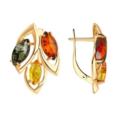 Серьги серебряные с янтарем «Три стихии» Соколов (арт.93-320-00442-1)