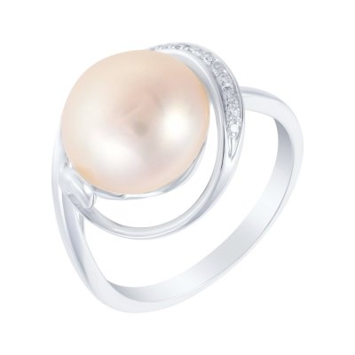 Кольцо из белого золота с бриллиантом и жемчугом (Арт.r26951_ko_wp_002_wg)