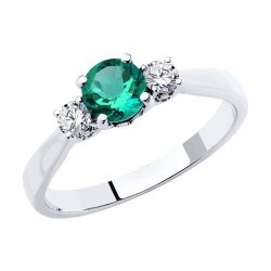 Кольцо из белого золота с бриллиантами и изумрудом (Арт.3010590-3)