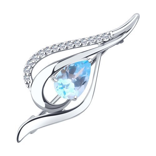 Брошь из серебра с топазом и фианитами «Ледяное Перо» Соколов (арт.01045)