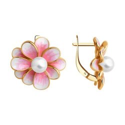 Серьги из золочёного серебра с жемчугом и эмалью (Арт.93022393)