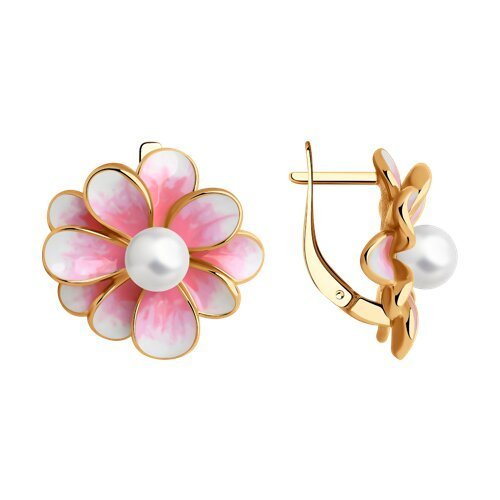 Серьги из золочёного серебра с жемчугом и эмалью (Арт.93022393)