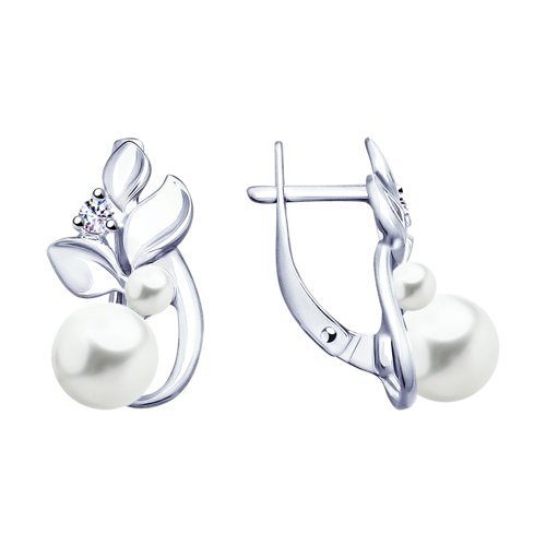 Серьги из серебра с жемчугом и фианитами (Арт.94023110)