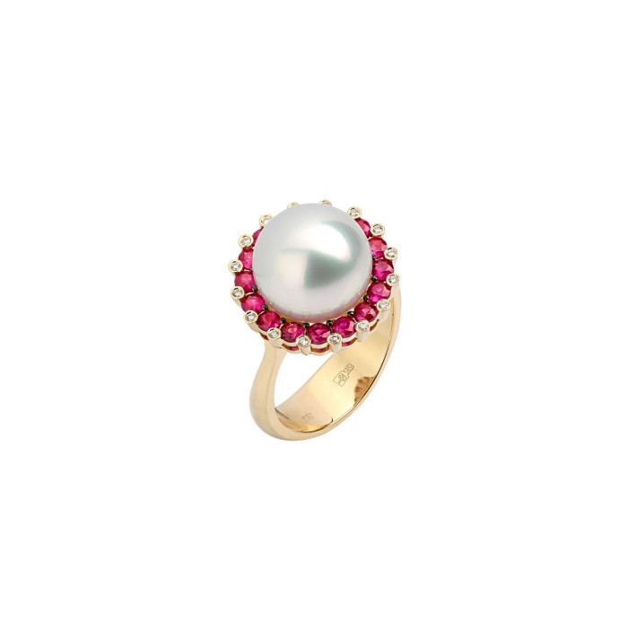 Кольцо золото с бриллиантом, рубином и жемчугом «Aphrodite Halo» Estet (арт.01К6310526-1)