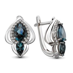 Серьги из золота с бриллиантом и топазом Русские Самоцветы (Арт.88752)