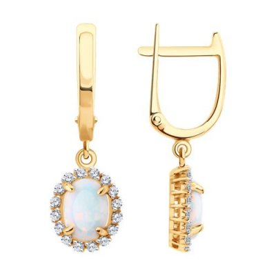 Серьги золотые с опалом и фианитами «Сияние Опала» Соколов (арт.729054)