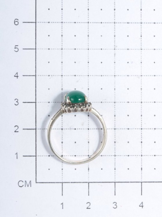 Серебряное кольцо с агатом зелёным синт. и марказитом TEOSA HR-957-GR