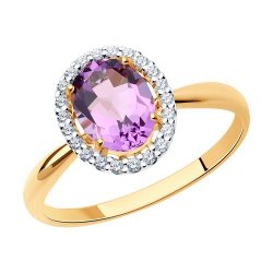 Кольцо золотое пробы 585 с аметистом (Арт.714965)